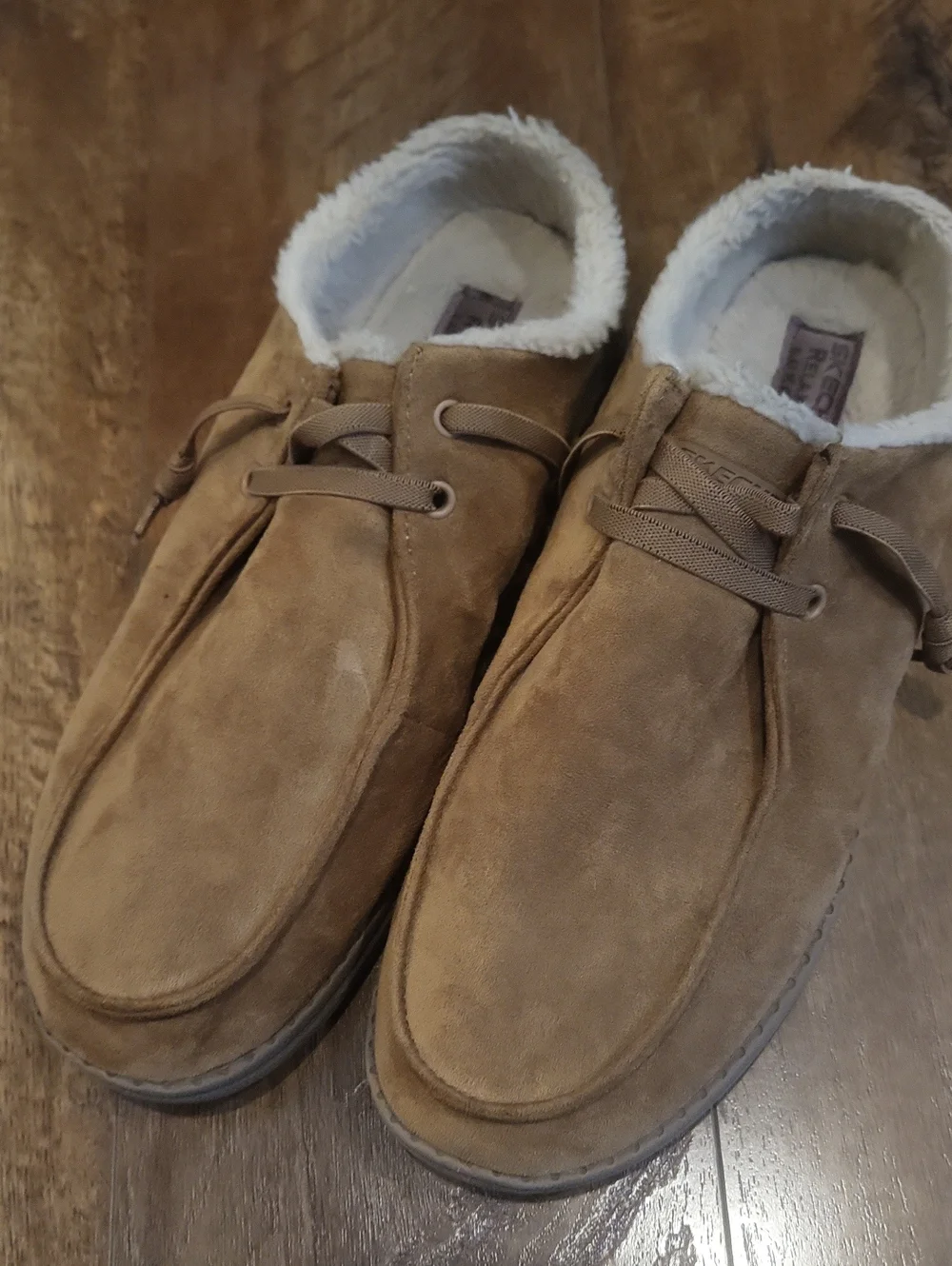 Skechers Men's Chukka Style Slip Ons in Tan Brown with Faux Fur Lining